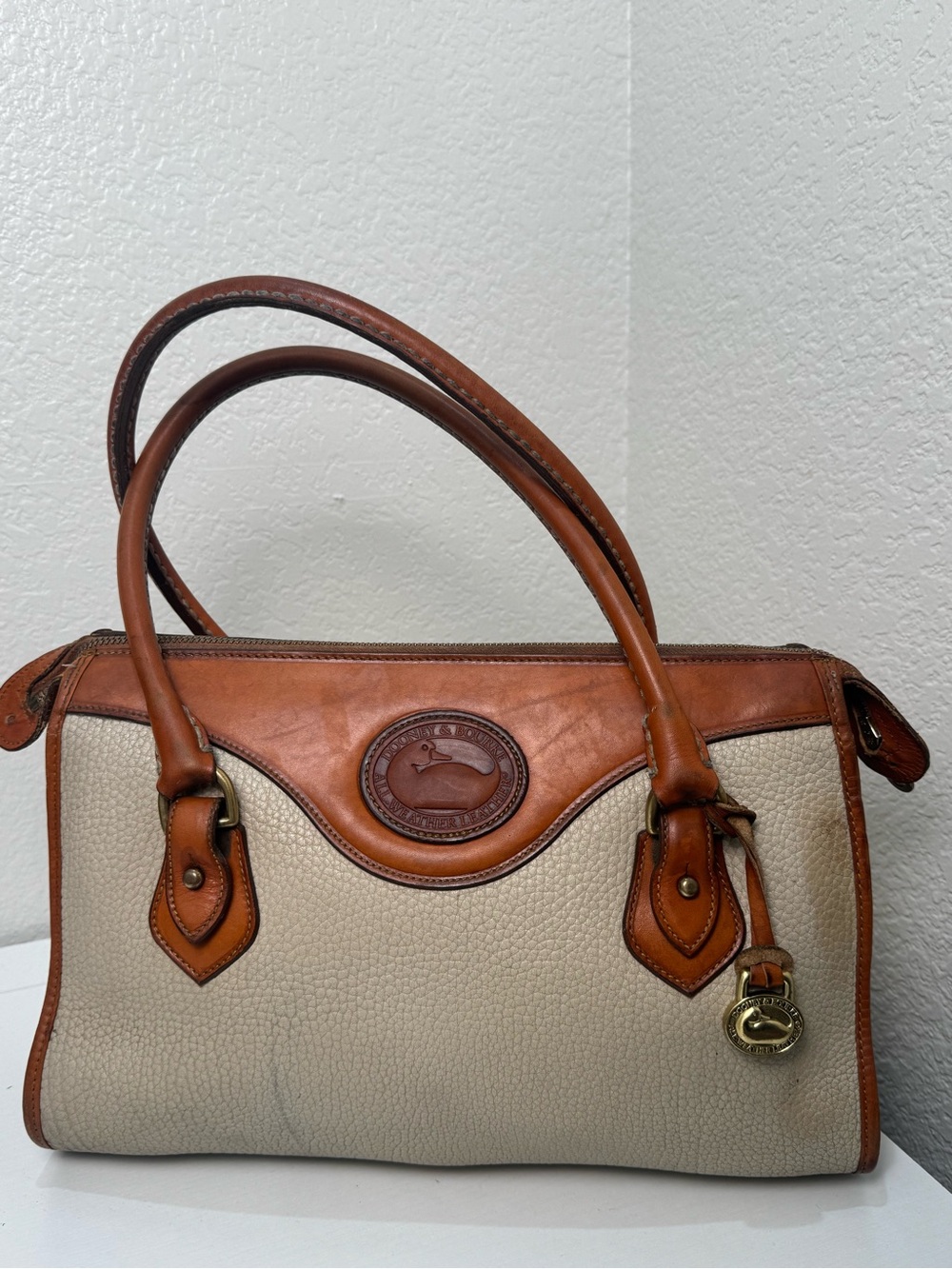 Vintage Dooney & Bourke R721 AWL Satchel Bone British Tan Leather USA